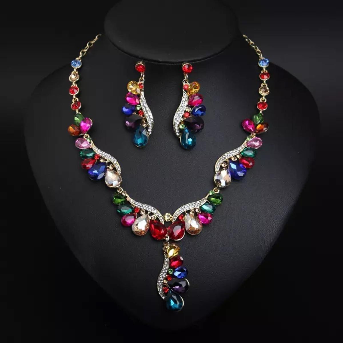 SDCS002 Swanky Diva Luxurious Fully designed with multicolor Crystals Necklace and Earrings Ladies Jewellery Set - Image 1