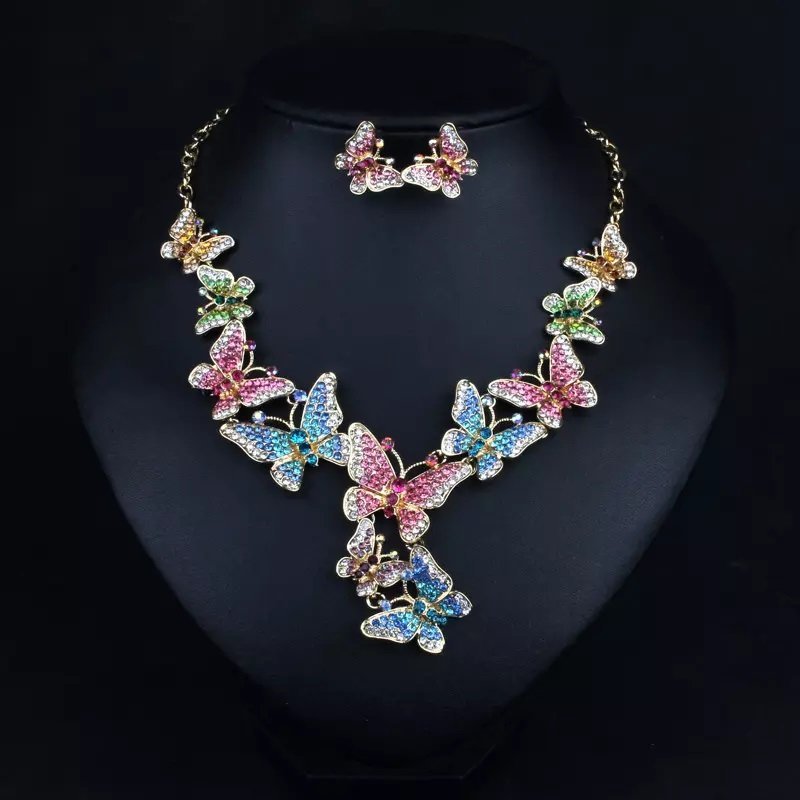 SDCS020 Swanky Diva Antique Butterfly Design Necklace and butterfly Stud Earring. - Image 1