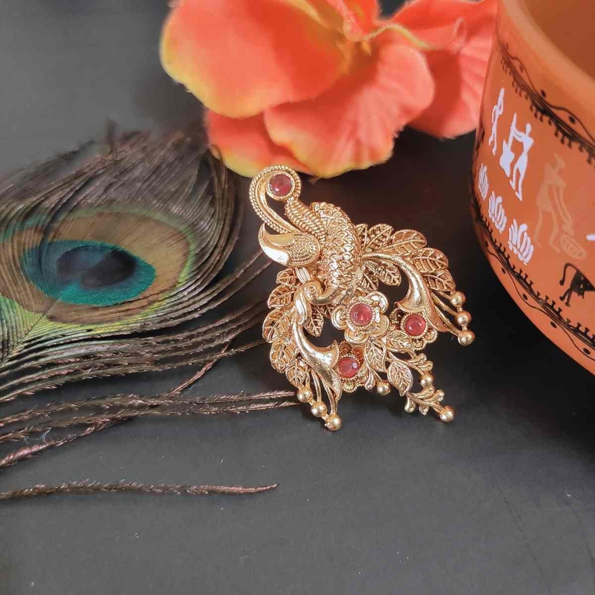 SDFR017 Rajwadi matte Peacock Ring - Image 1