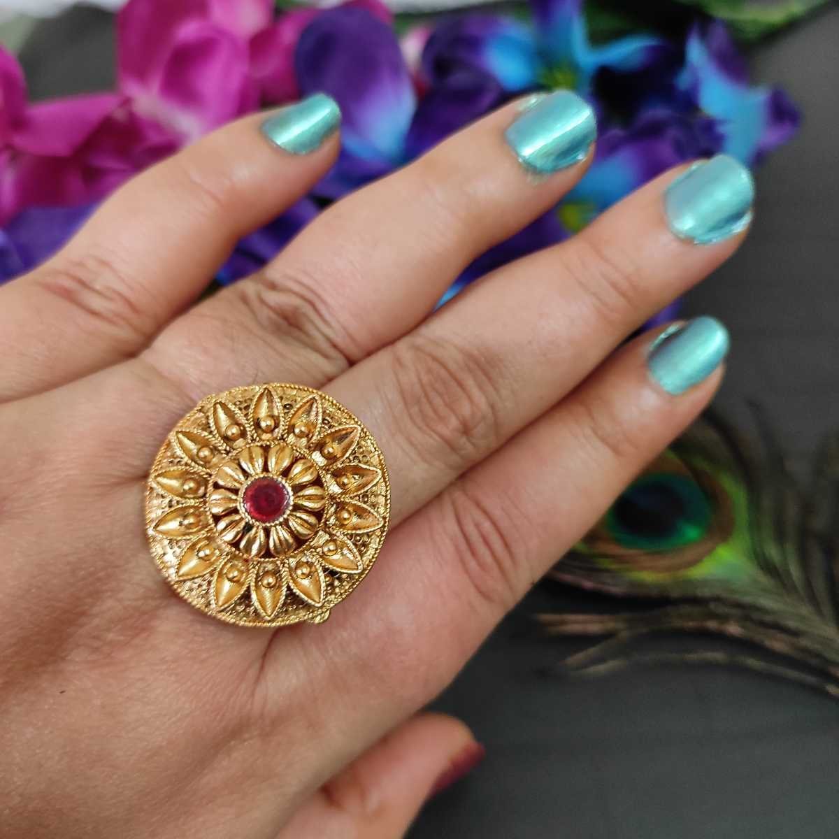 SDFR018 Rajwadi Gold Plated Ring - Image 1