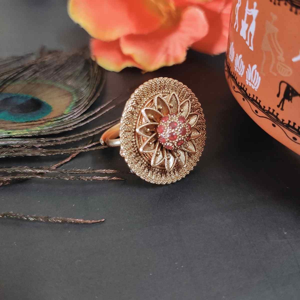 SDFR019(1) Rajwadi Gold Plated Ring - Image 1