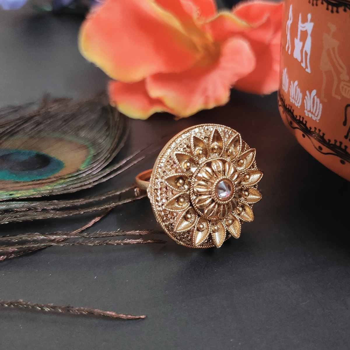 SDFR020 Rajwadi Gold Plated Ring - Image 1