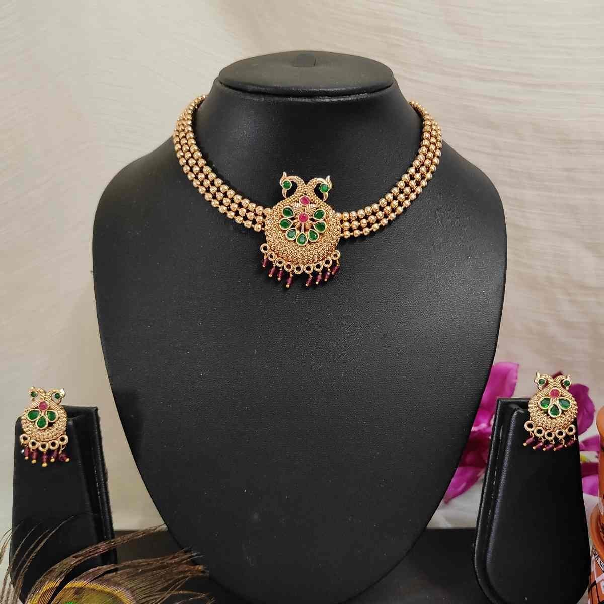 SDMN015 Unique 2 peacock design pendant choker necklace and stud earring Jewellery - Image 1