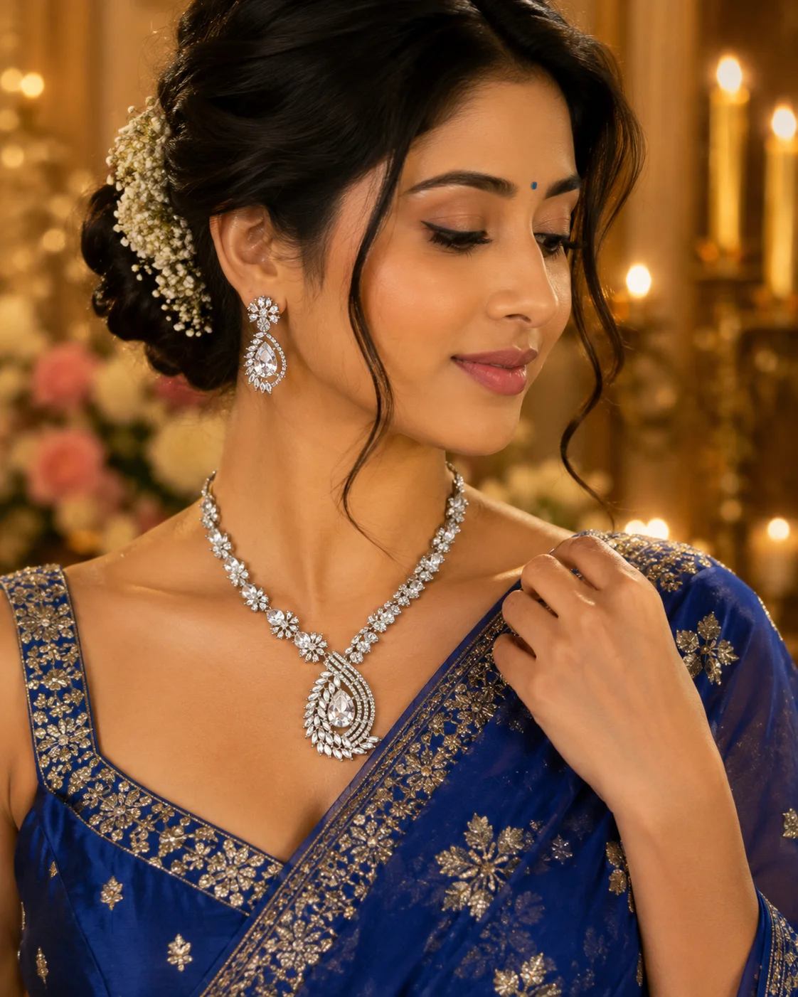 SDN1111 (1) Swarovski-Inspired Aurora American Diamond Necklace Statement Set | SDN1111 - Image 1