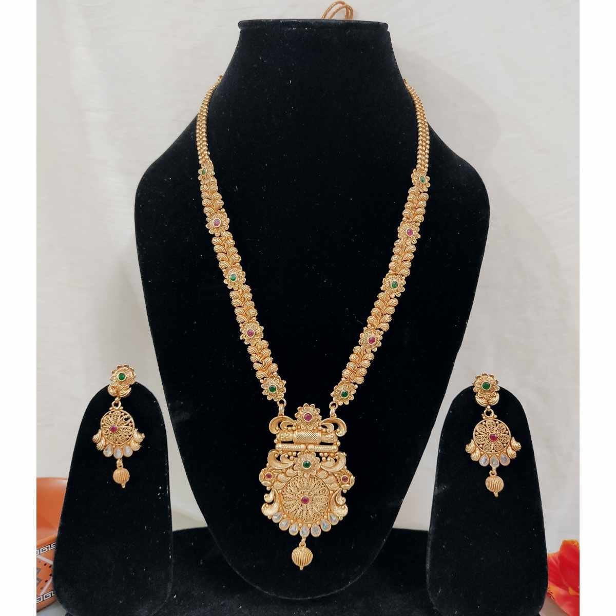 Highest Quality Rajwadi Polish & Stones Long Haar / Haram Necklace and Earring Set