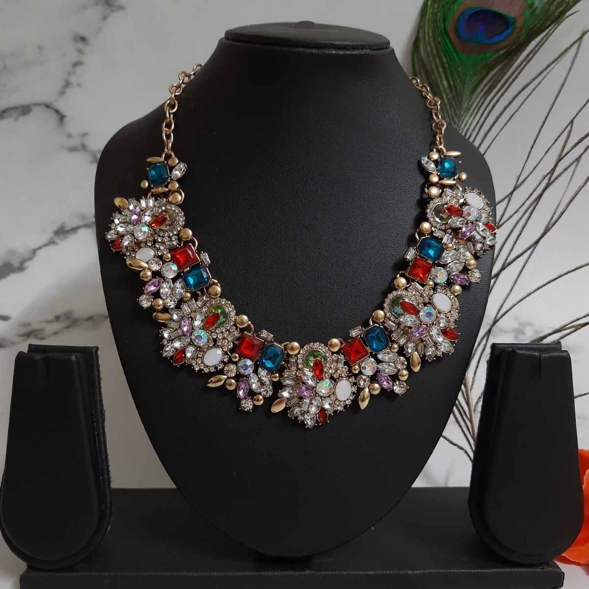 Swanky Diva Luxurious Full Crystal Stylish Swanky Diva Luxurious Full Crystal Stylish Multicolor Crystal Stones Choker Neckpiece for Women and Girls - Image 1